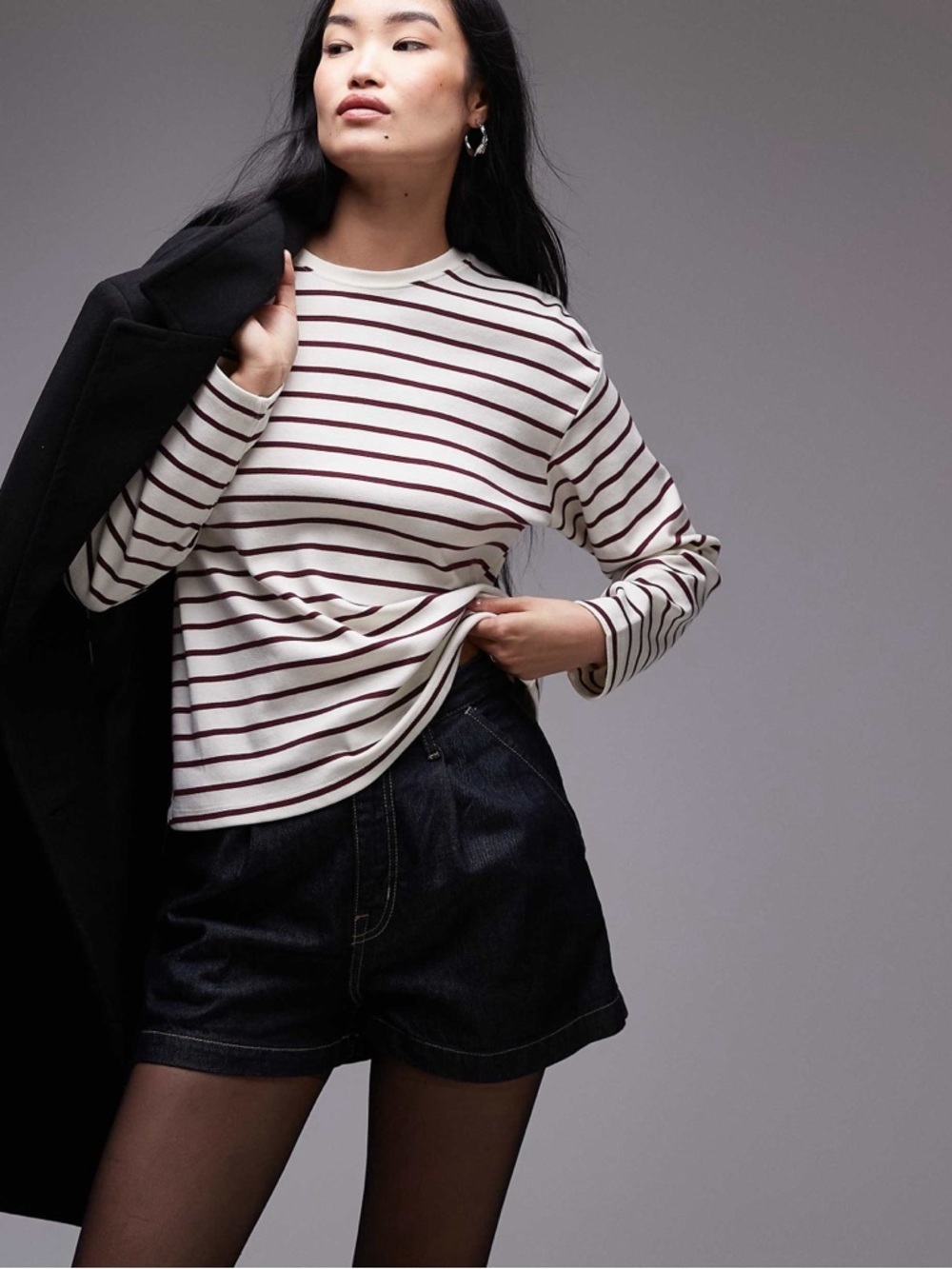 Mango round neck striped long sleeve top women's size xs oversized NWT